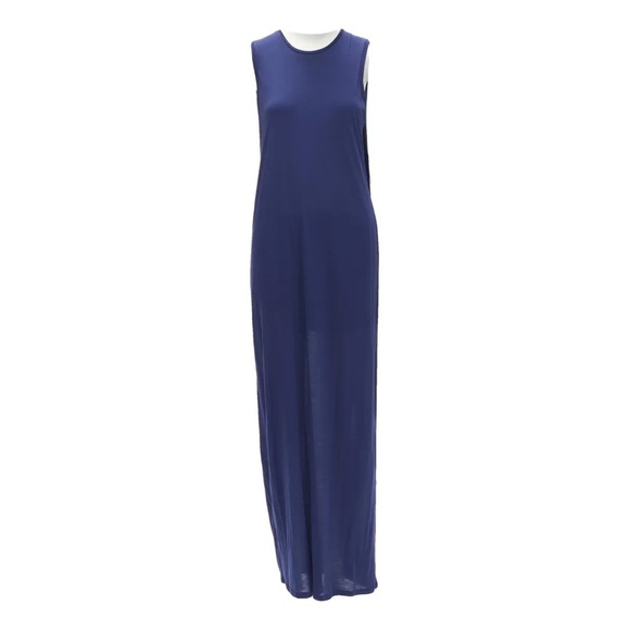 ACNE STUDIOS 2016 Ormanda Tencel Navy Cape Illusion Maxi Lined Tank Dress XS - Picture 1 of 13